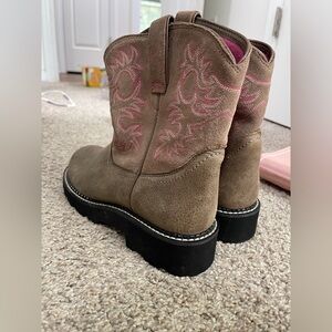 Ariat Brown Ankle Boots with Pink Stitching